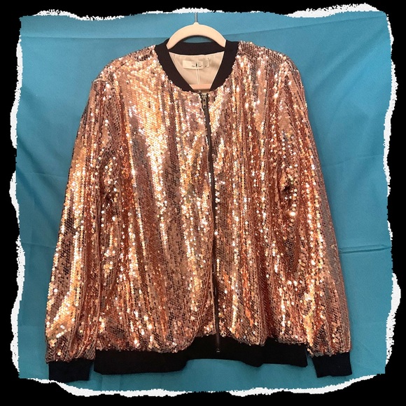 Sparkling Rose Gold Bomber Jacket NWT (2X) 26”p2p 26”L.  (4X) 31"p2p 28"L. - Picture 2 of 2